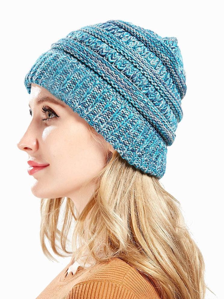 Men and women can fall and winter knitted mixed color warm headgear cap