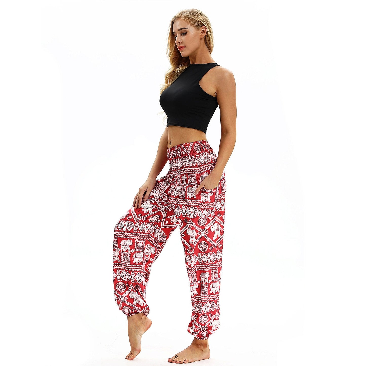 Square Elephant Pattern Digital Printing Yoga Pants Loose Women's Sports Lantern Pants Belly Dance Casual Yoga Pants 3