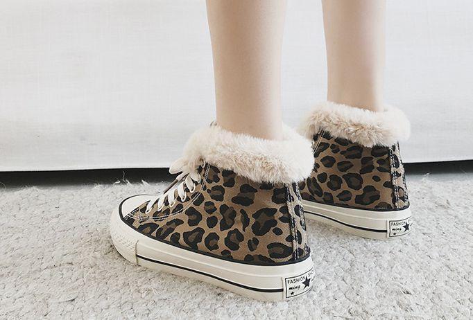 Winter High-Top Leopard Print Wild Warm Snow Boots
