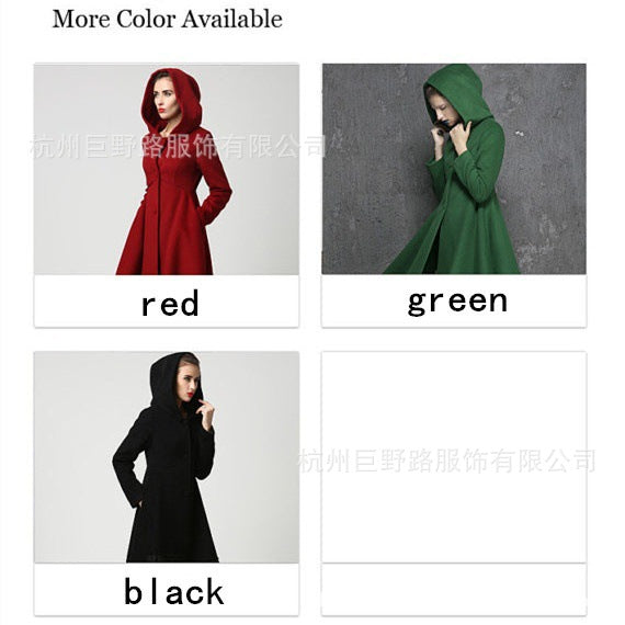 New solid color hooded long swing slim slim fashion simple coat