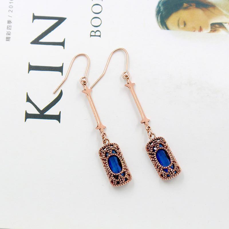 Long Blue Green Stone Dangle Women Bohemian Jewelry Antique Drop Earrings