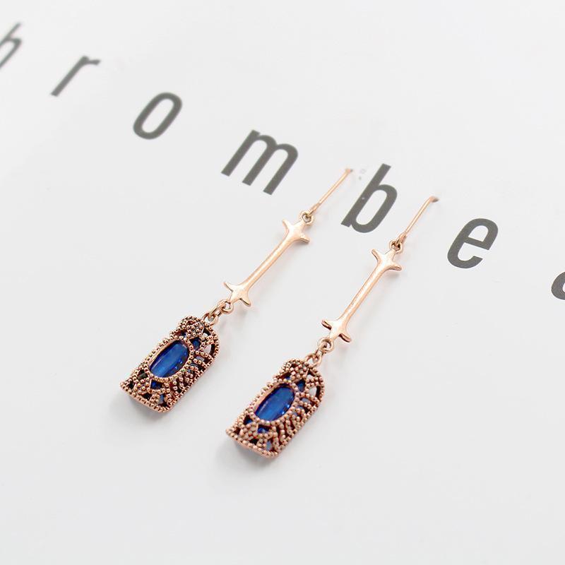 Long Blue Green Stone Dangle Women Bohemian Jewelry Antique Drop Earrings