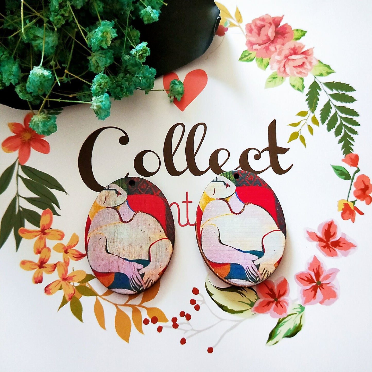 Exaggerated African Head Pattern Geometric Round Wooden Earring Jewelry