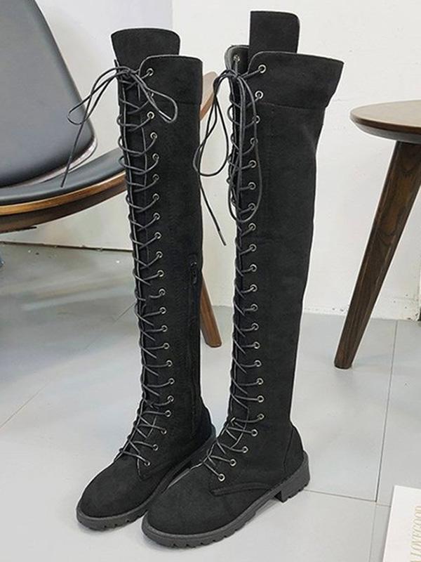 Winter Solid Bandage Over-the-knee Boots