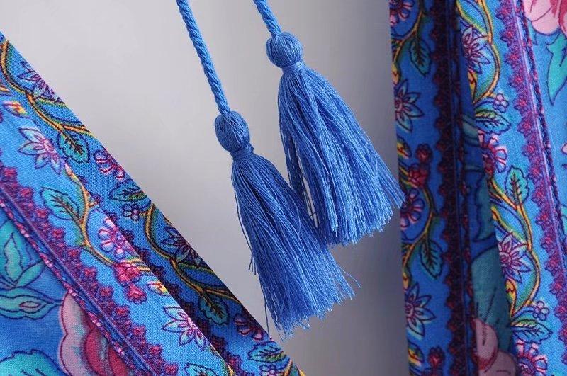 Printed Deep V Neck Tassel Bohemia Beach Maxi Dress