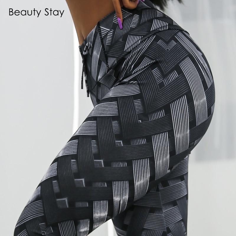 Beauty Stay Women Leggings Black Sporting Tyre Printing High Waist Fitness Hip Push Up Casual Sexy Workout Pants