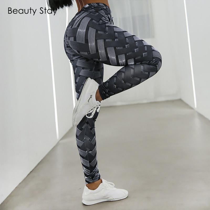 Beauty Stay Women Leggings Black Sporting Tyre Printing High Waist Fitness Hip Push Up Casual Sexy Workout Pants