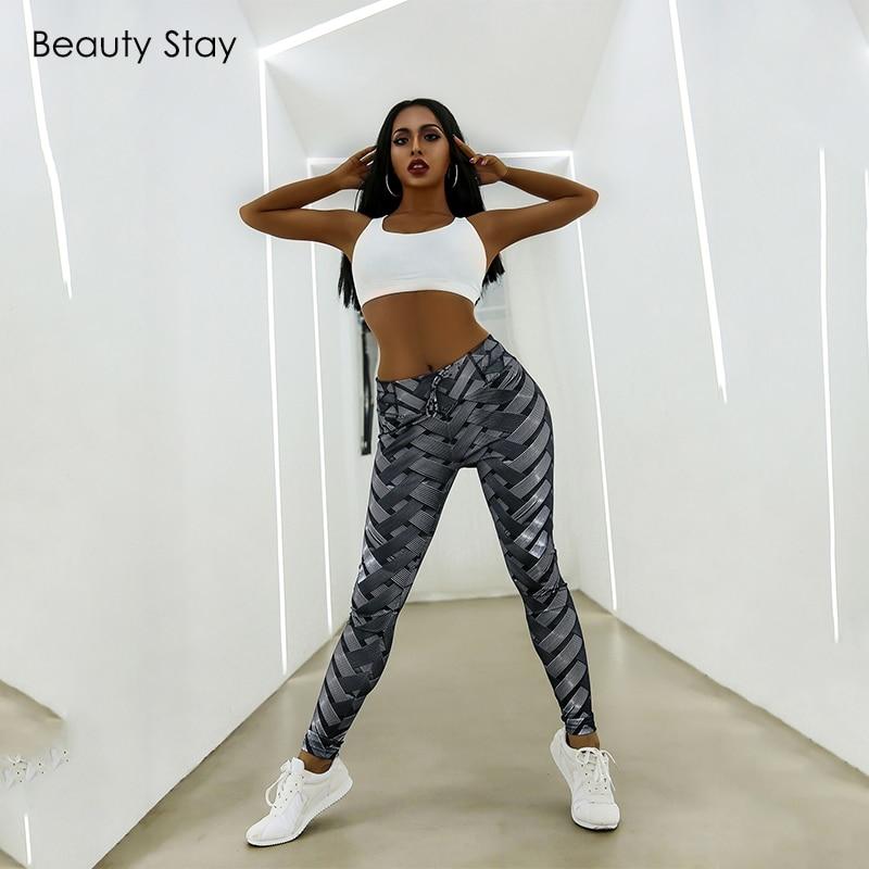Beauty Stay Women Leggings Black Sporting Tyre Printing High Waist Fitness Hip Push Up Casual Sexy Workout Pants