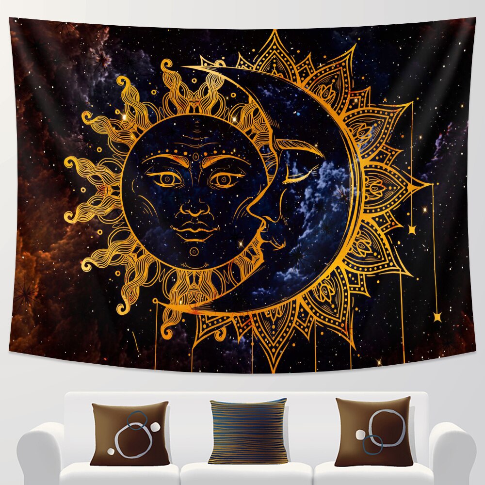 Black and white moon Mandala tapestry Bohemian decoration wall hanging bedroom psychedelic scene starlight art home decoration