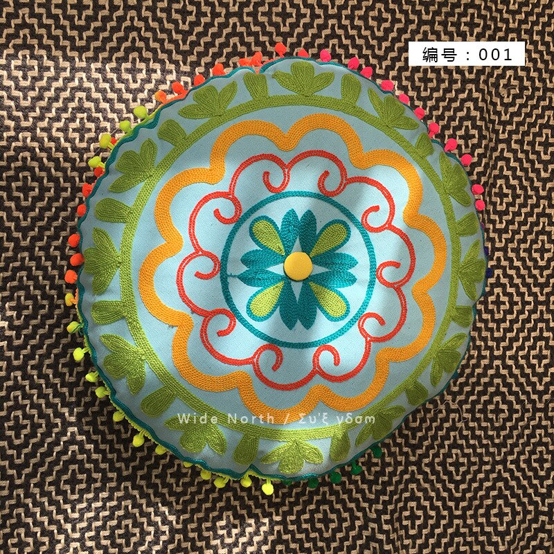 Bohemian Tatami Cushion Cute Pillow Fluffy Pillow Embroidered Futon Chair Cushion Round Tassel with Core Pillow Decorative