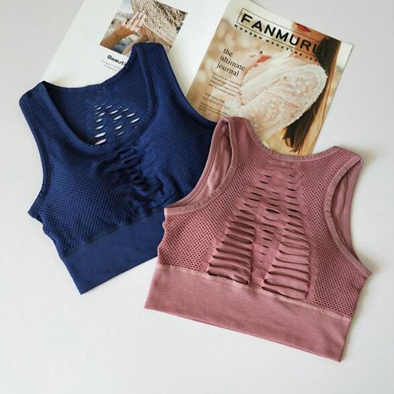 CHRLEISURE Fashion Women Workout Bra Sexy Solid Seamless Fitness vest Elasticity Workout Top Tank Hollow Breathable Bra