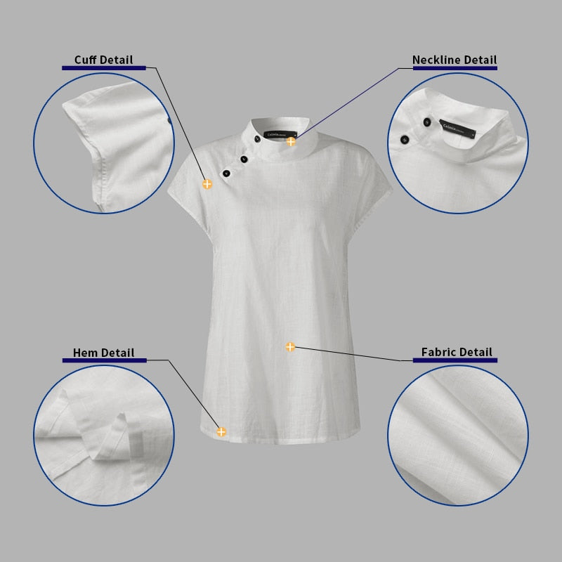 Celmia Stylish Tunic Tops Plus Size Women Short Sleeve Summer Blouses Buttons Solid Cotton Linen Tops Casual Loose Blusas Femme