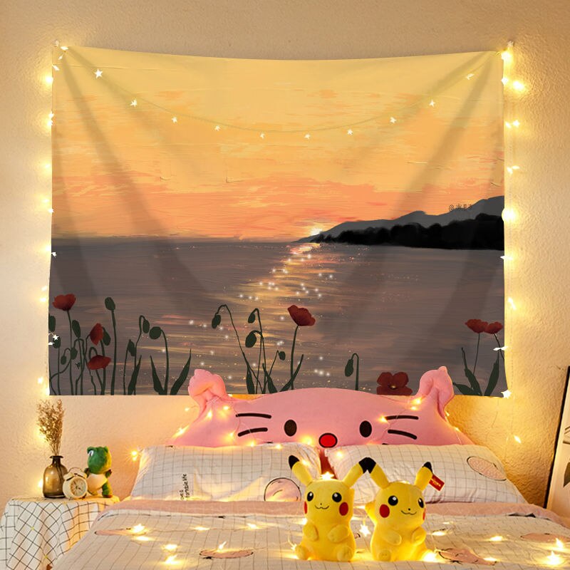 Cute Tapestry Wall Hanging Wall Decor view hanging cloth cute decoration painting tapestry net red background cloth dormitory