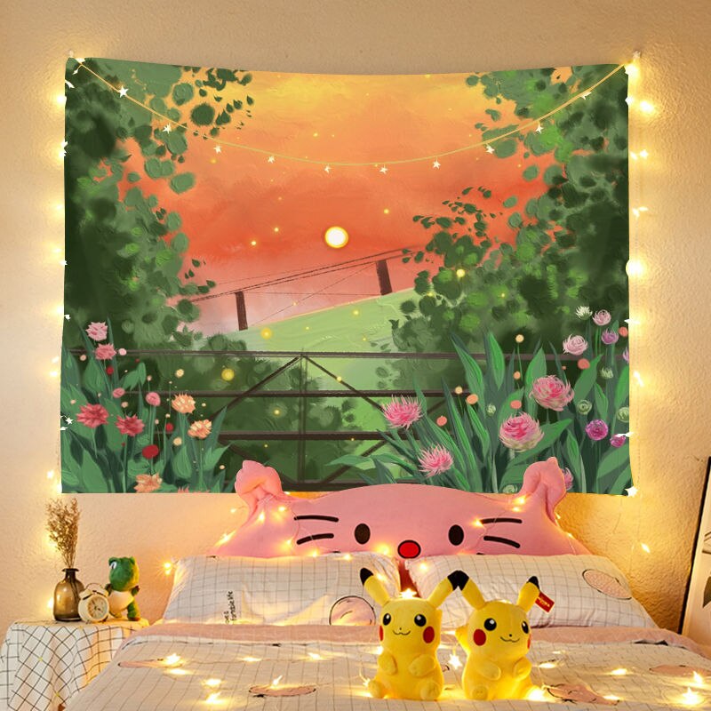 Cute Tapestry Wall Hanging Wall Decor view hanging cloth cute decoration painting tapestry net red background cloth dormitory