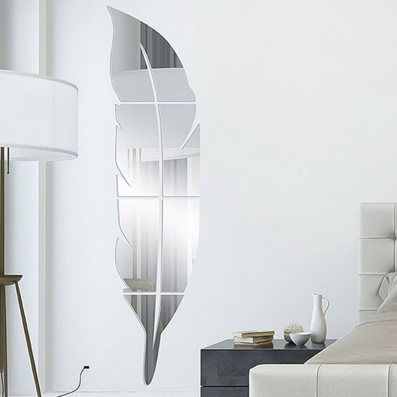 DIY Feather Plume 3D Mirror Wall Sticker for Living Room Art Home Decor Vinyl Decal Acrylic Sticker Mural Wall Decor Wallpaper
