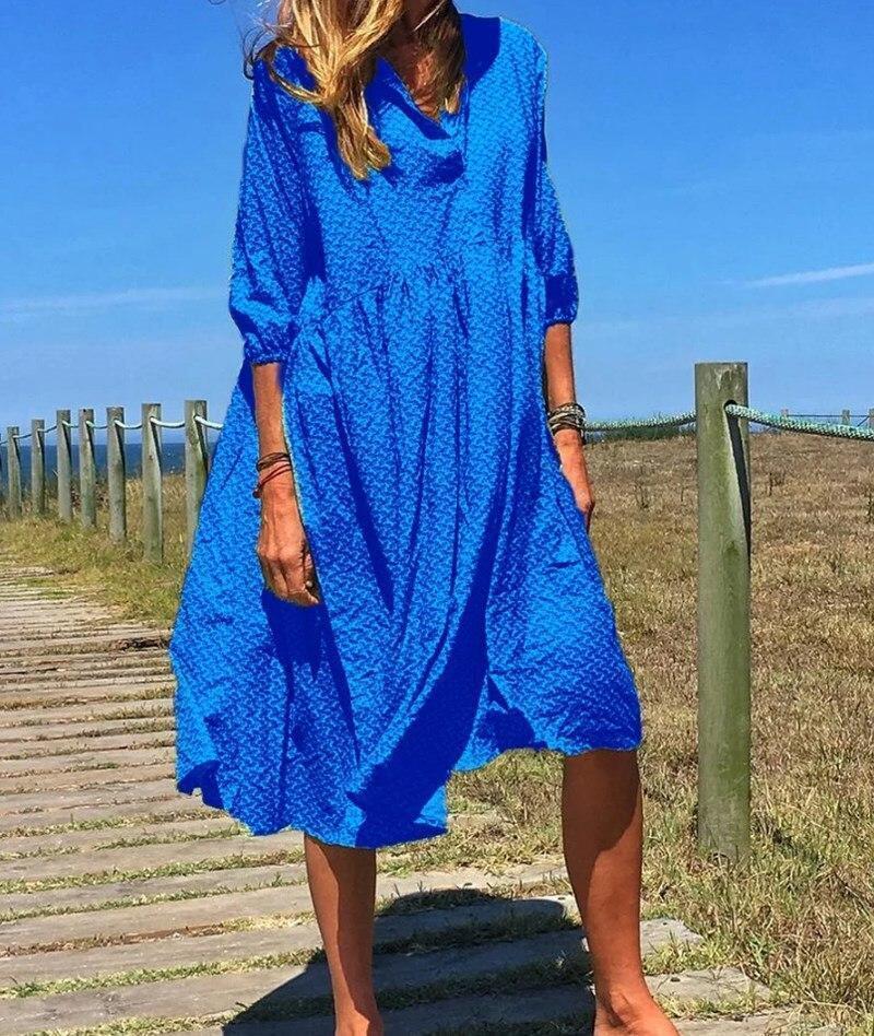 Fashion Women Summer Long Dress Print Causal Boho Lady Plus Sundress Beach Dresses