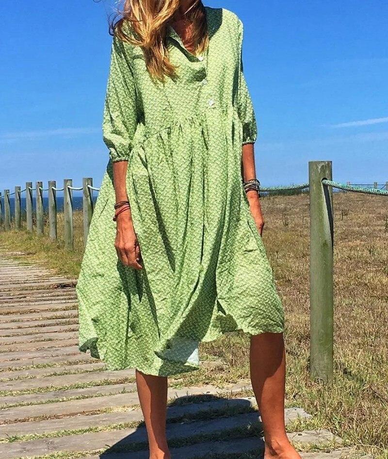Fashion Women Summer Long Dress Print Causal Boho Lady Plus Sundress Beach Dresses