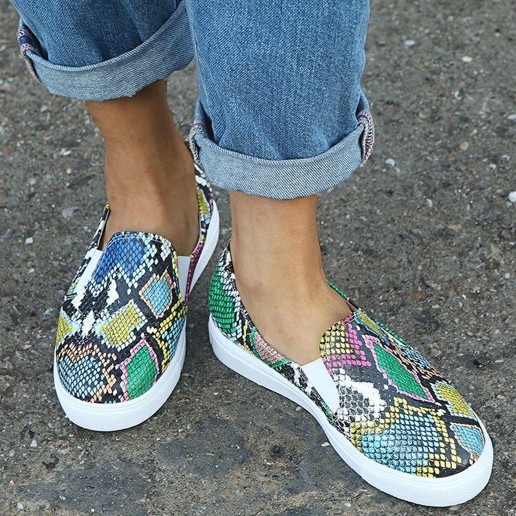 Women Casual Snake Printing Women Vulcanized Flats Sneakers Shoes
