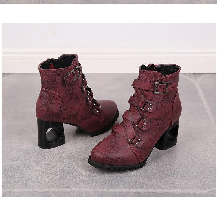 Women Ankle Pumps PU Leather Toe Boots Solid Autumn Winter High-heeled Shoes