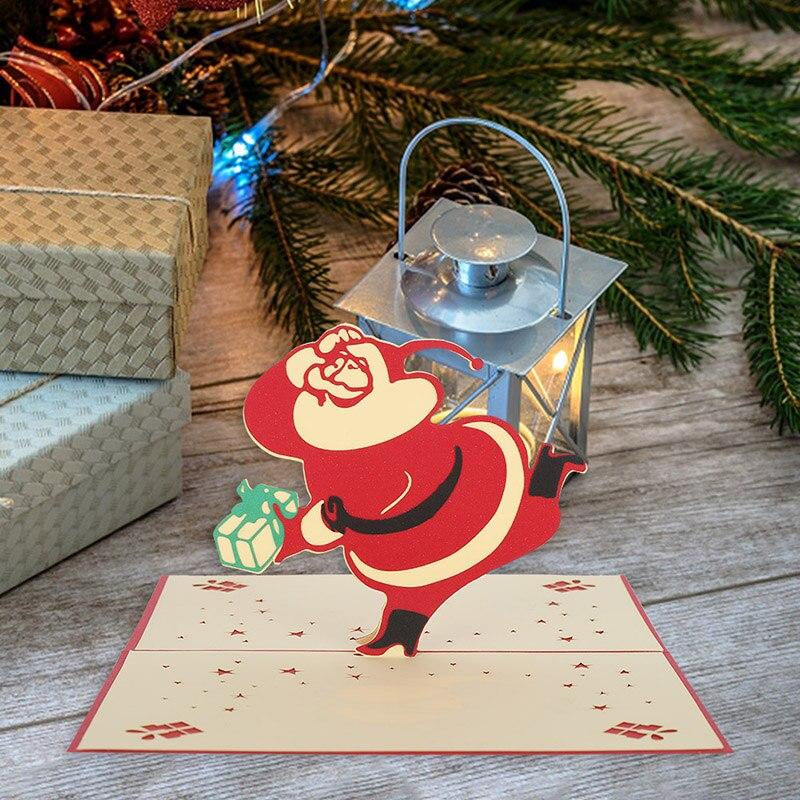 3 Pcs/lot 3D Stereoscopic Christmas Card Santa Claus Greeting Cards Envelope Paper Carving Card For Birthday Party
