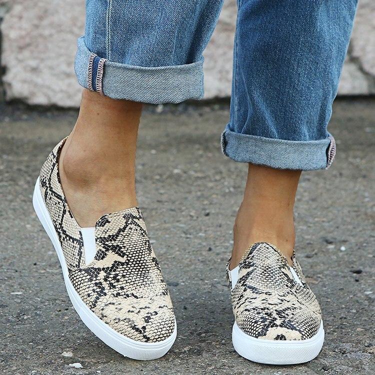 Women Casual Snake Printing Women Vulcanized Flats Sneakers Shoes