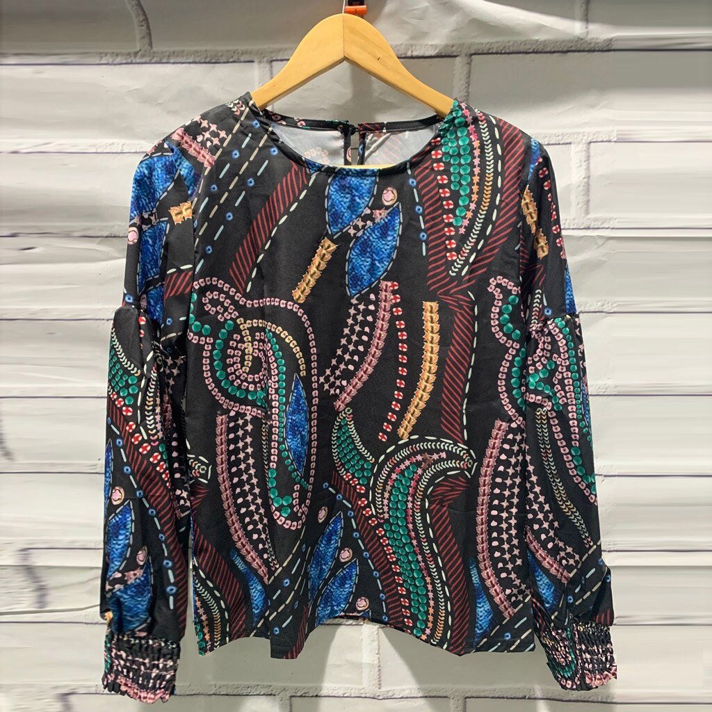 Female T-shirt Women Casual Printing O-Neck Long Sleeves Pullover T-shirt Tops Autumn lantern Sleeve Streetwear