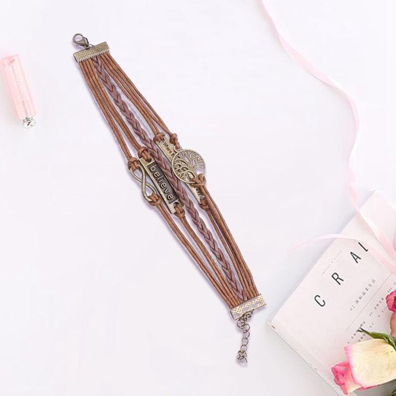 4 Pcs/Set Charm Leather Bracelet Tree Of Life Brown Rope Bracelet Women Men Yoga Bangles Jewelry Accessories Christmas Gift