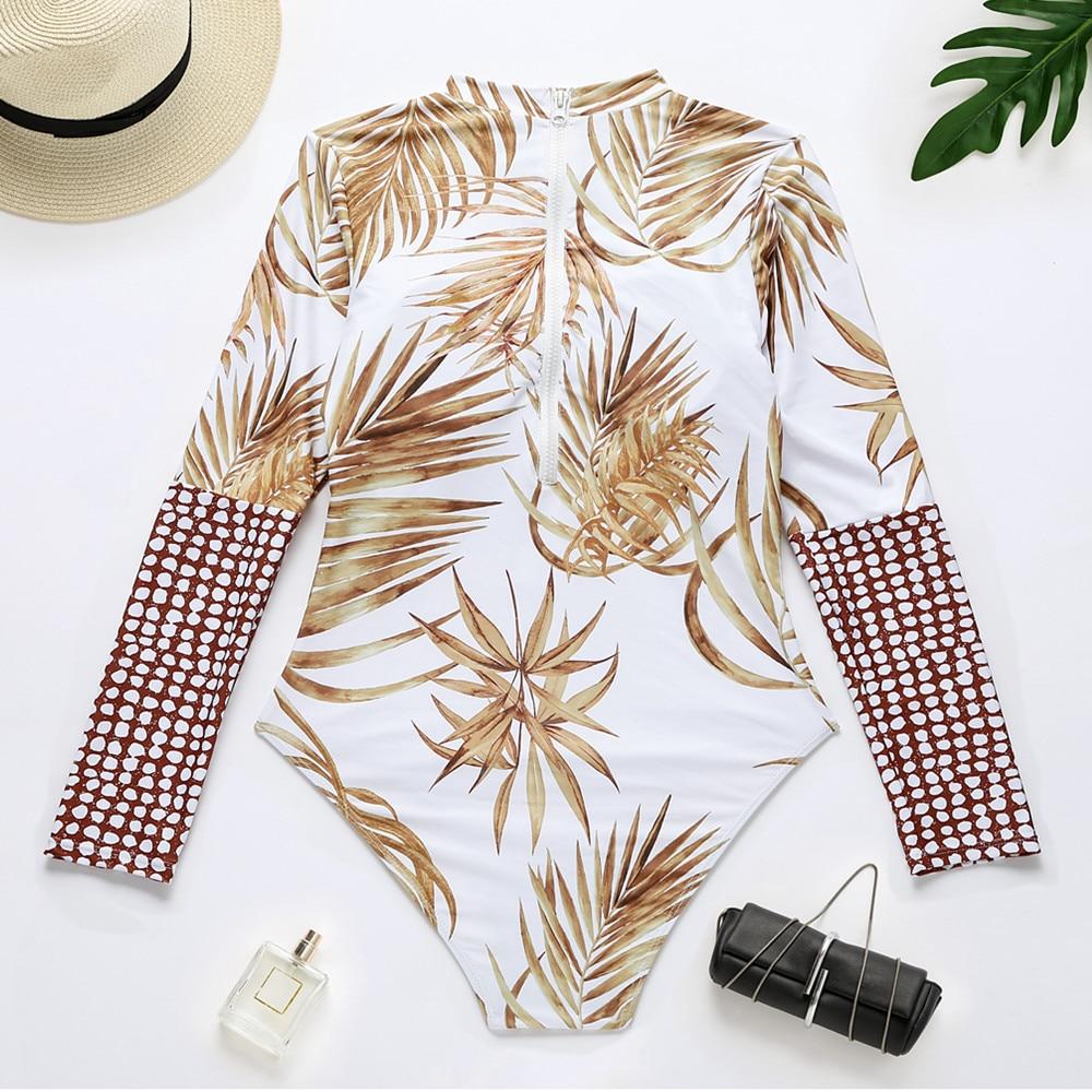 Print One Piece Swimsuit Long Sleeve Swimwear Bathing Suit Retro Swimsuit Vintage Surfing Swimsuits