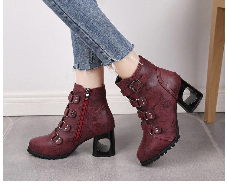 Women Ankle Pumps PU Leather Toe Boots Solid Autumn Winter High-heeled Shoes
