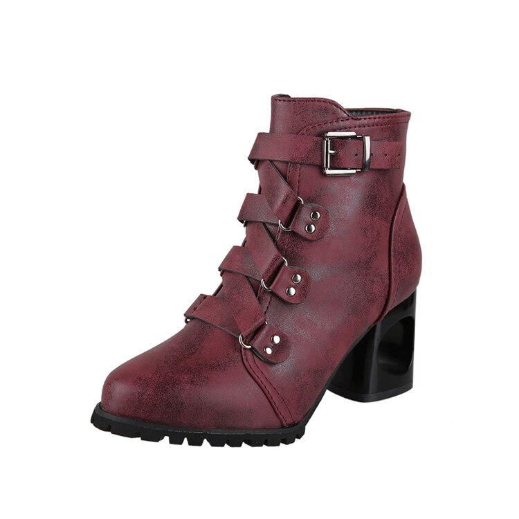 Women Ankle Pumps PU Leather Toe Boots Solid Autumn Winter High-heeled Shoes