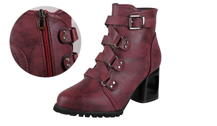 Women Ankle Pumps PU Leather Toe Boots Solid Autumn Winter High-heeled Shoes