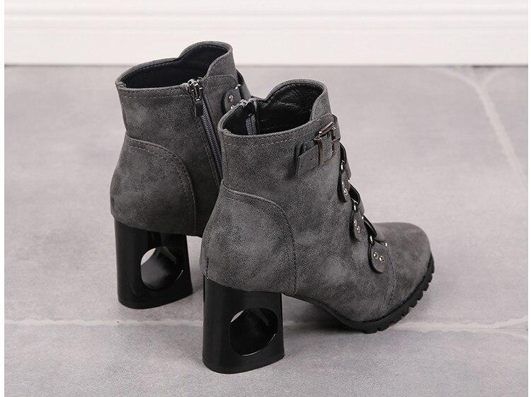 Women Ankle Pumps PU Leather Toe Boots Solid Autumn Winter High-heeled Shoes