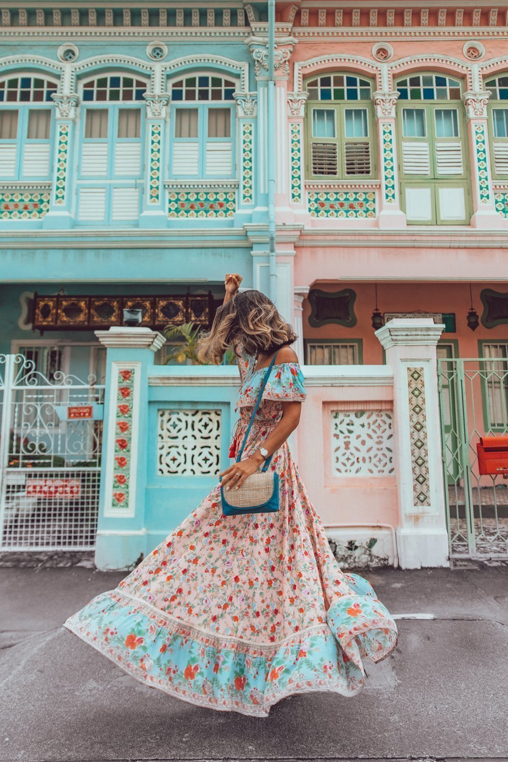 Off-the-shoulder Bohemia Maxi Chiffon Floral Print Dress Beach Style Vacation Dress