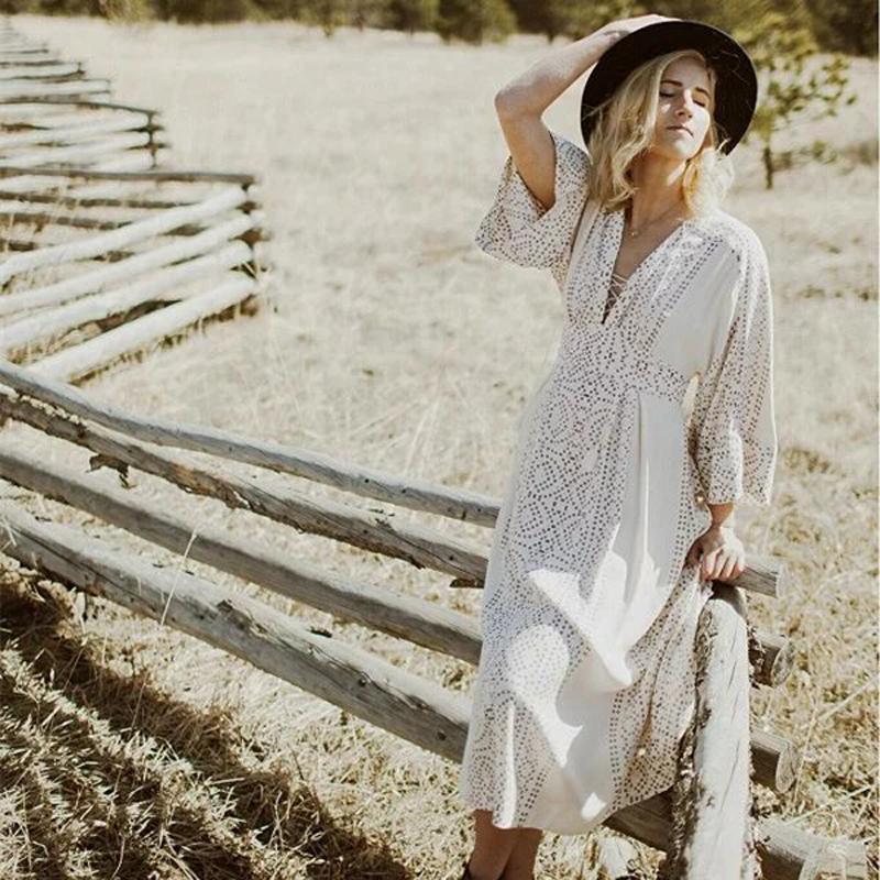 Solid Color Flare Sleeve Long Dresses Vintage Elegant Casual Dress