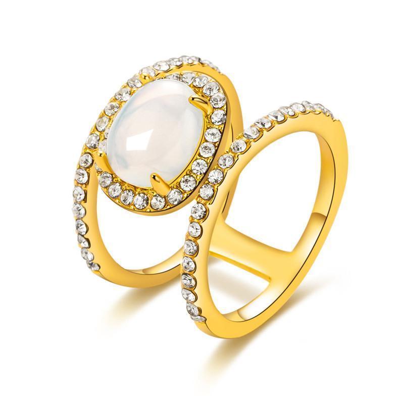 Simple Diamond Beach Natural Moonstone Hollow Ring