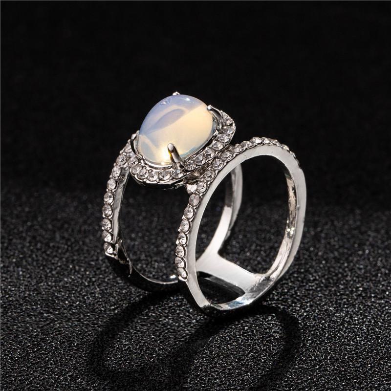 Simple Diamond Beach Natural Moonstone Hollow Ring