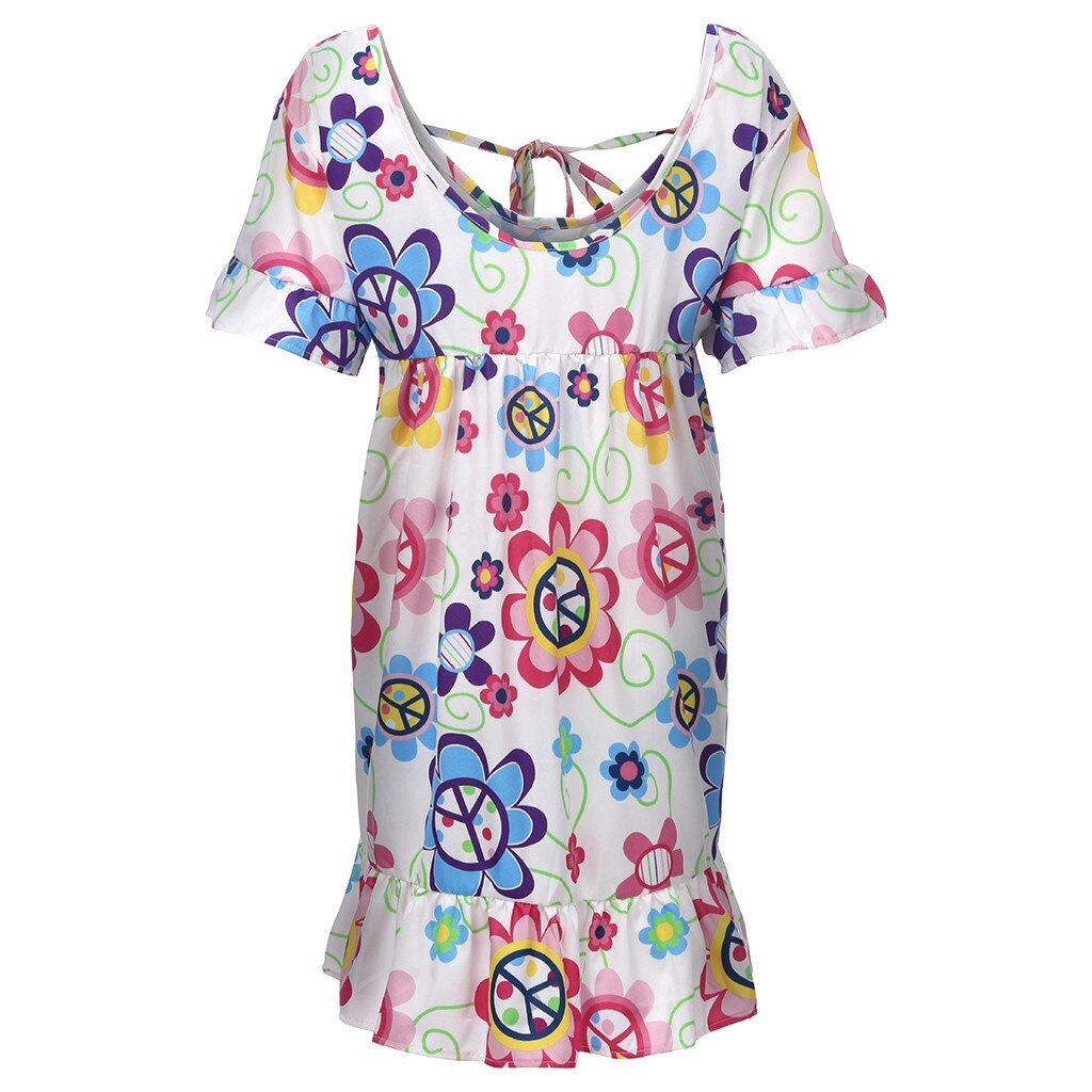 Bohemian Loose Flower Print Short-sleeved Ruffled Summer Mini Dress