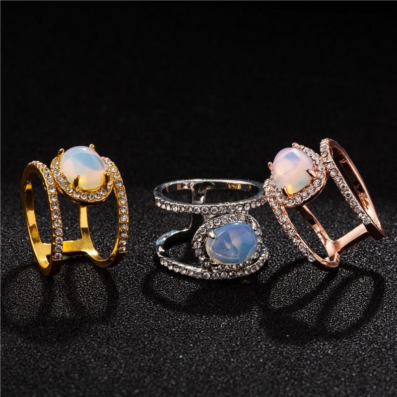 Simple Diamond Beach Natural Moonstone Hollow Ring