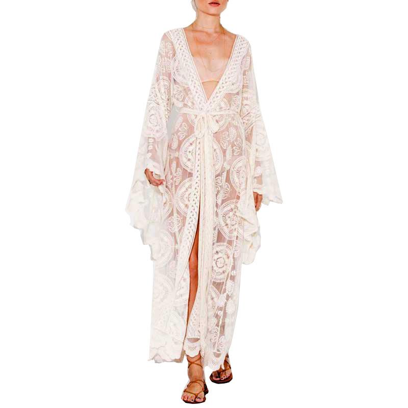 Bell Sleeve Lace Maxi Summer Bohemian Beach Dress Cover-up
