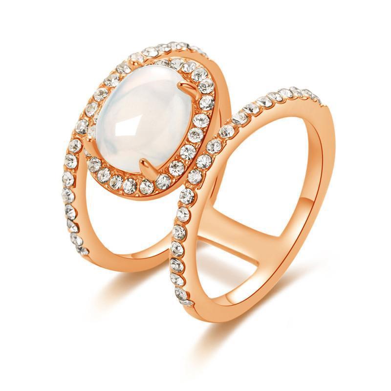Simple Diamond Beach Natural Moonstone Hollow Ring