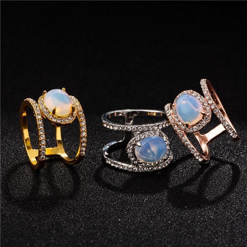 Simple Diamond Beach Natural Moonstone Hollow Ring