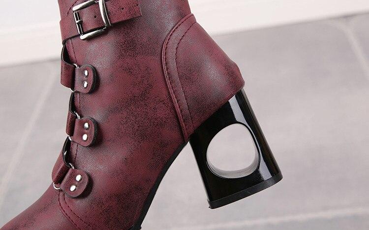 Women Ankle Pumps PU Leather Toe Boots Solid Autumn Winter High-heeled Shoes