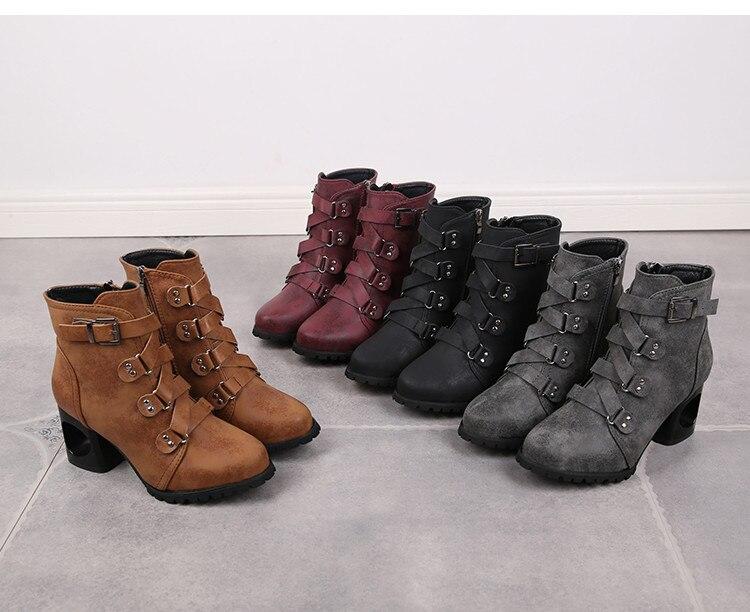 Women Ankle Pumps PU Leather Toe Boots Solid Autumn Winter High-heeled Shoes