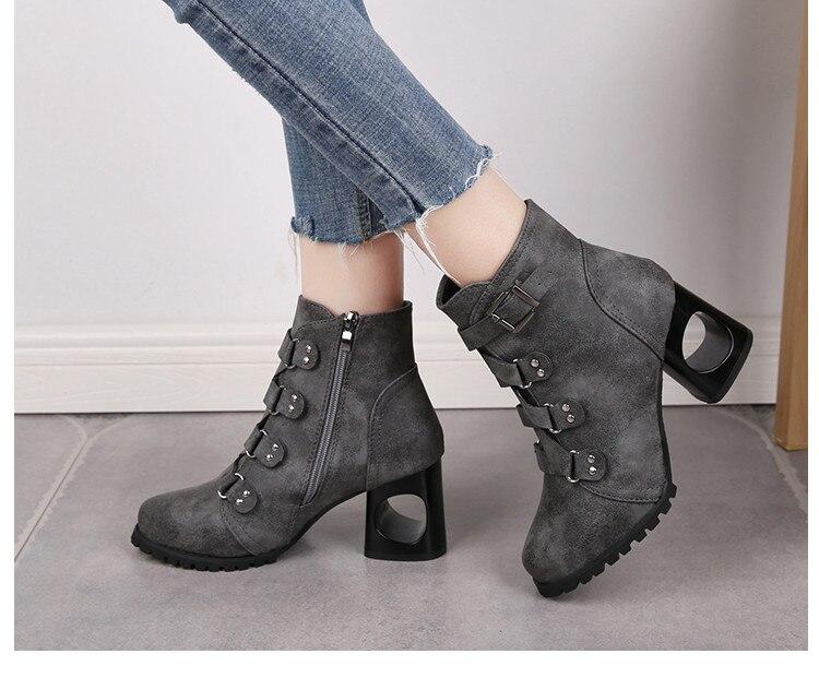 Women Ankle Pumps PU Leather Toe Boots Solid Autumn Winter High-heeled Shoes
