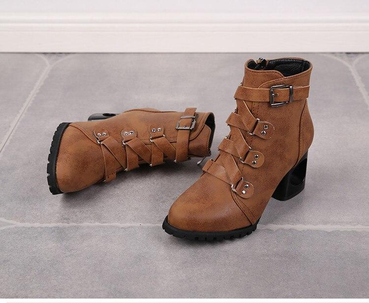 Women Ankle Pumps PU Leather Toe Boots Solid Autumn Winter High-heeled Shoes
