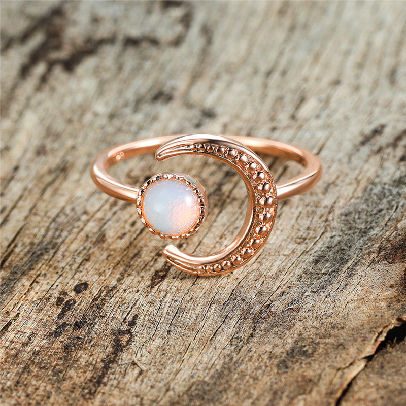 Female Small Moonstone Open Adjustable Ring Silver Color Bridal Engagement Ring Vintage Zircon Stone Wedding Rings For Women