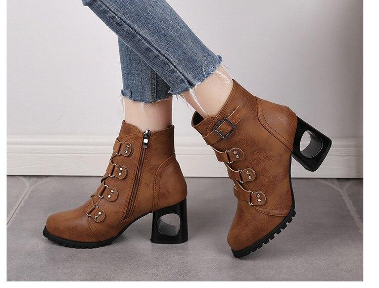 Women Ankle Pumps PU Leather Toe Boots Solid Autumn Winter High-heeled Shoes