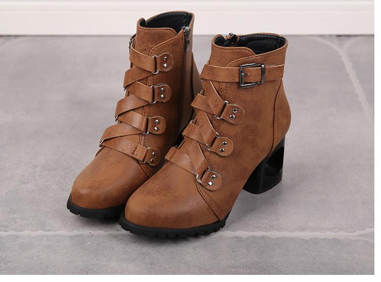 Women Ankle Pumps PU Leather Toe Boots Solid Autumn Winter High-heeled Shoes