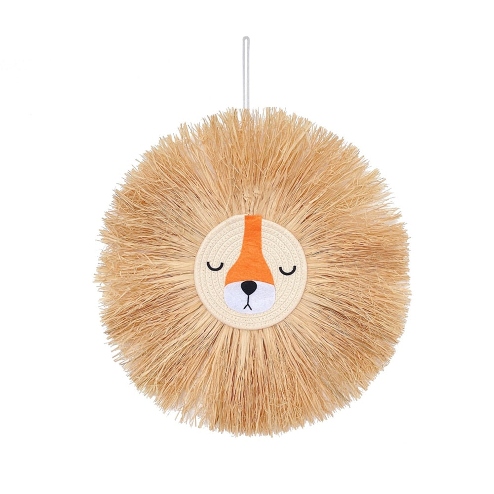 Home decoration Tapestry Handwoven Cartoon Lion Hanging Decorations Cute Animal Head Ornament Children room Wall Hanging