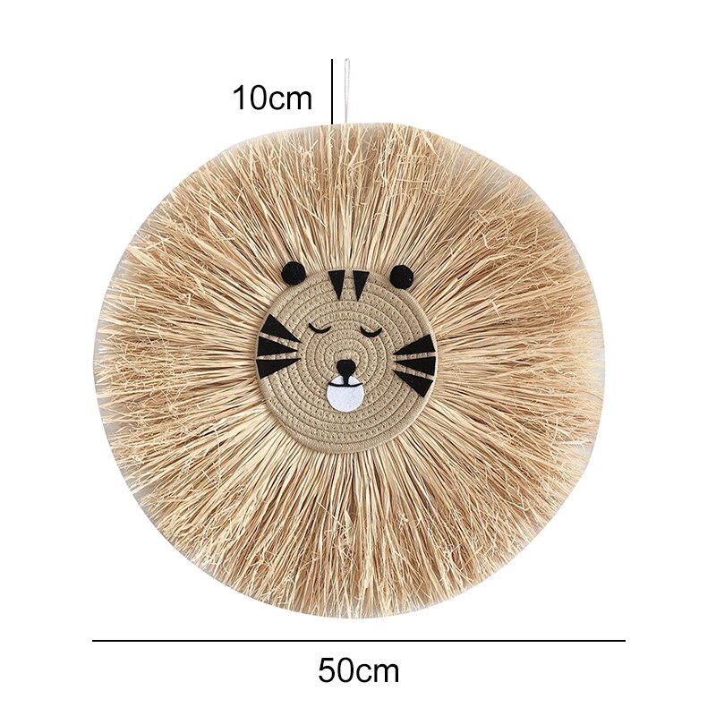 Home decoration Tapestry Handwoven Cartoon Lion Hanging Decorations Cute Animal Head Ornament Children room Wall Hanging